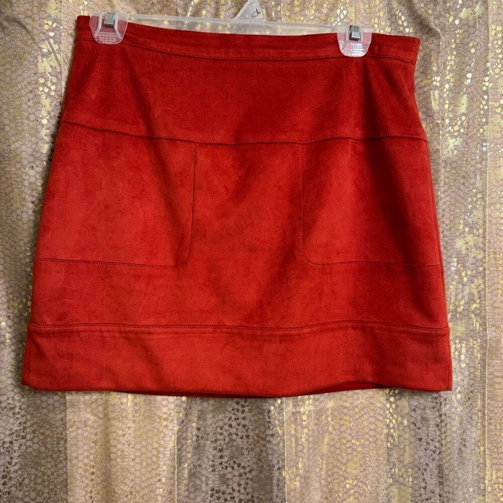 Bebe Burnt Rust Orange Suede Lined Stretch Mini Skirt Size 10